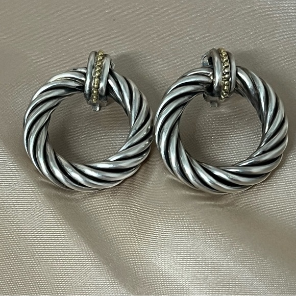 ALS Torcellato Sterling Silver Cable Rope Earrings 18K Gold Bead Detail *Flawed* - Picture 4 of 16